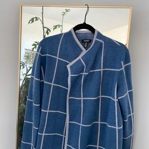 Drapey Blanket Cardigan with Blue Windowpane Pattern